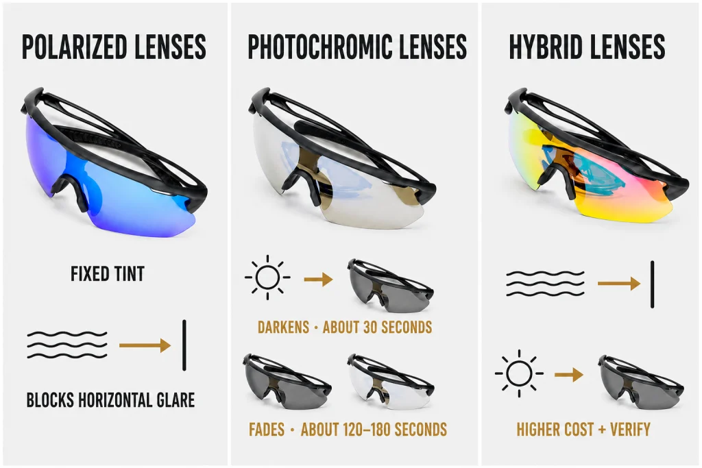 polarized vs photochromic vs hybrid cycling sunglasses comparison 1