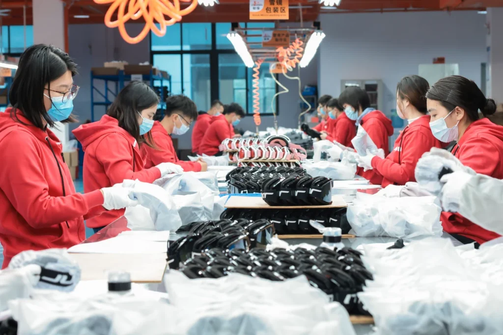 cycling sunglasses packaging assembly line
